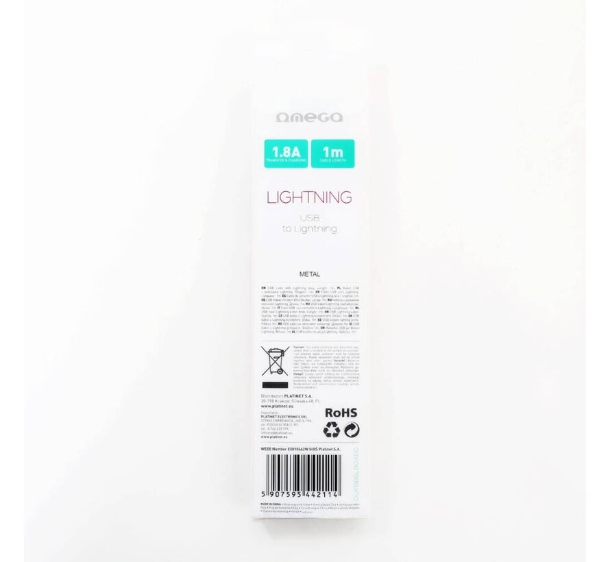 OMEGA METAL LIGHTNING TO USB 1.8A 1M ROSE GOLD [44211]
