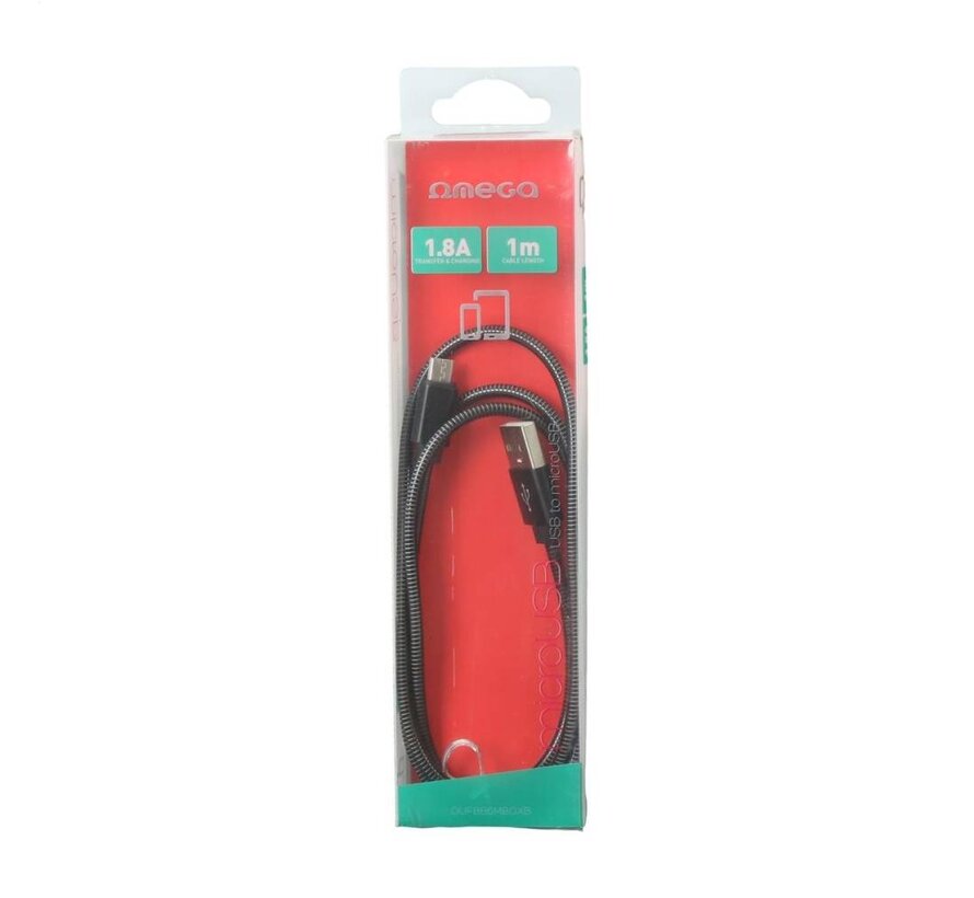 OMEGA CABLE METAL MICRO USB 1.8A 1M NOIR 44208