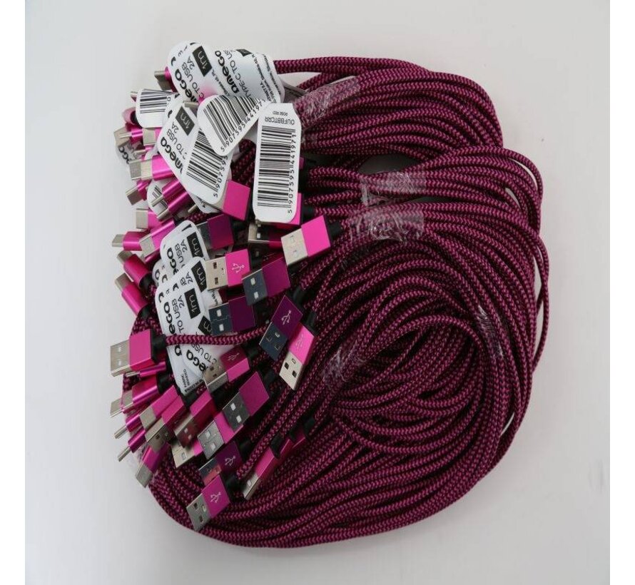 OMEGA FABRIC BRAIDED TYPE-C TO USB 2A POLY 1M ROSE RED [44197]