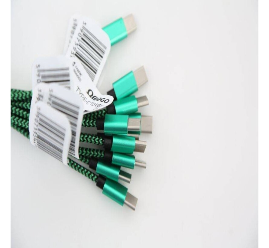 OMEGA FABRIC BRAIDED TYPE-C TO USB 2A POLY 1M GREEN [44196]