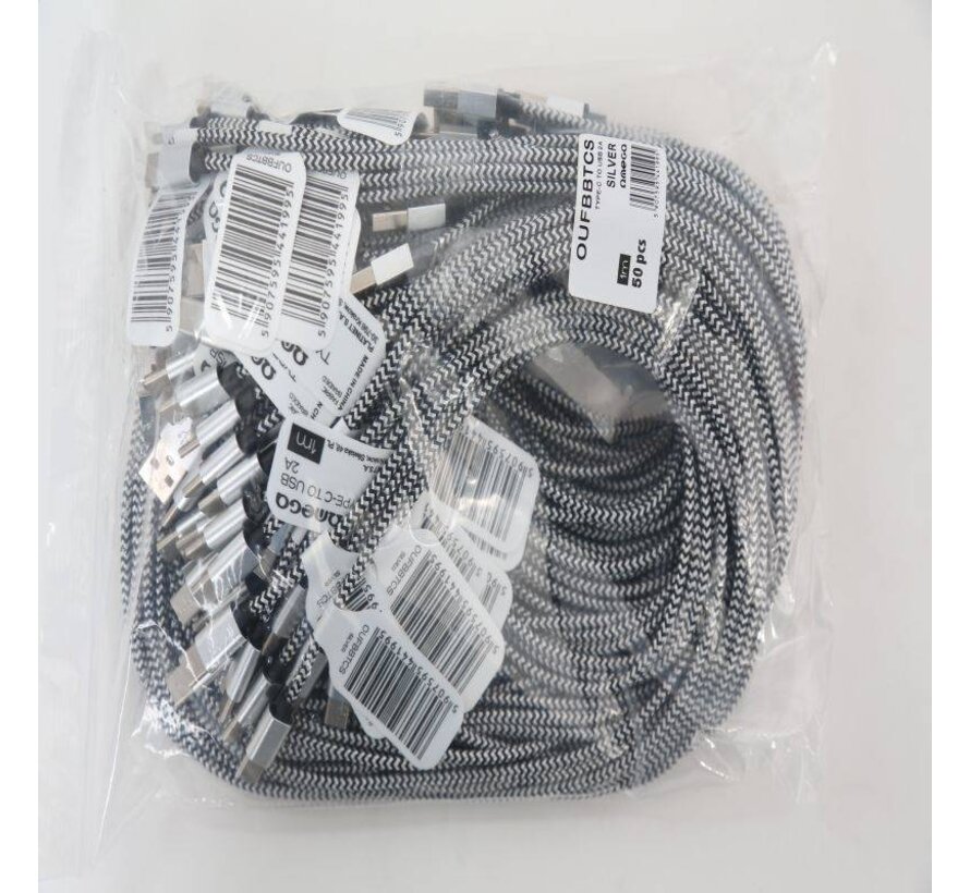 OMEGA FABRIC BRAIDED TYPE-C TO USB 2A POLY 1M SILVER [44199]