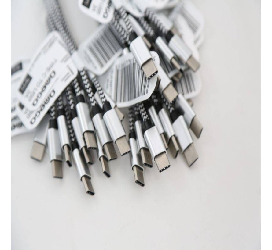 OMEGA FABRIC BRAIDED TYPE-C TO USB 2A POLY 1M SILVER [44199]