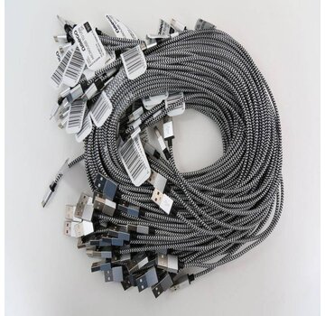 Omega OMEGA FABRIC BRAIDED MICRO USB TO USB 2A POLY 1M SILVER [44194]