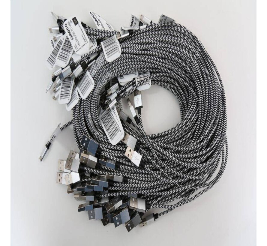 OMEGA FABRIC BRAIDED MICRO USB TO USB 2A POLY 1M SILVER [44194]