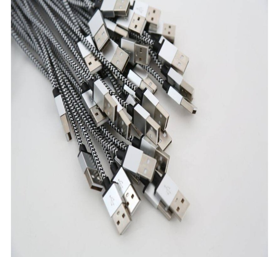OMEGA FABRIC BRAIDED MICRO USB TO USB 2A POLY 1M SILVER [44194]