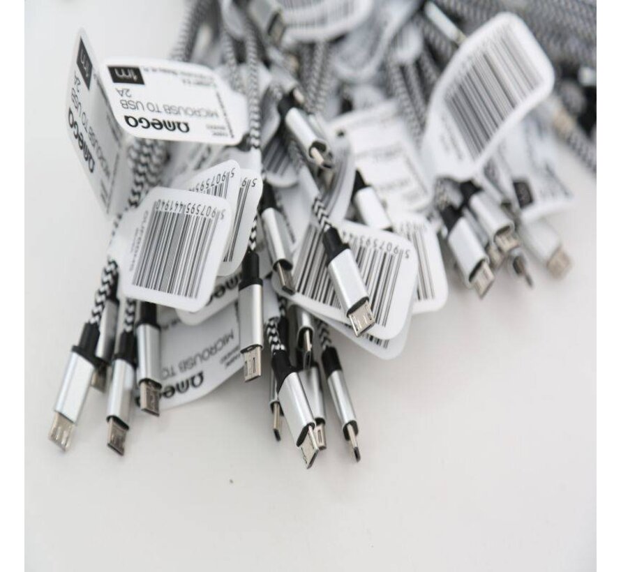 OMEGA CABLE MICRO USB 2A POLY 1M ARGENT 44194