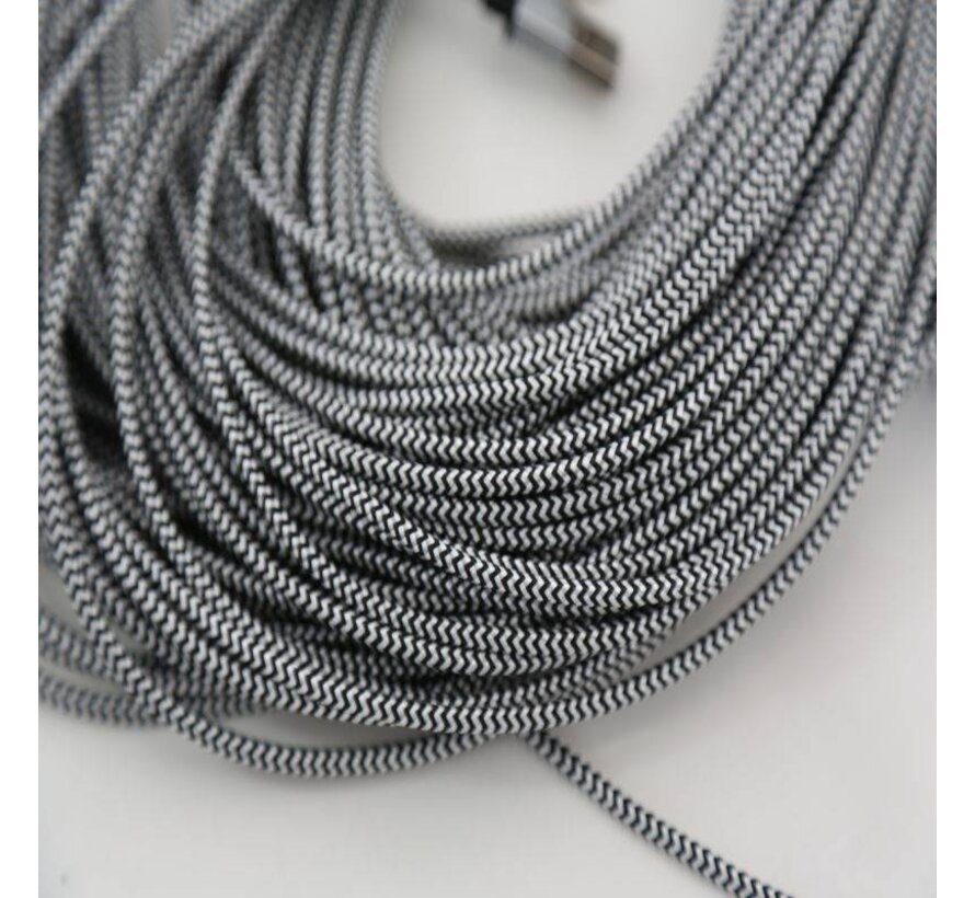 OMEGA FABRIC BRAIDED MICRO USB TO USB 2A POLY 1M SILVER [44194]
