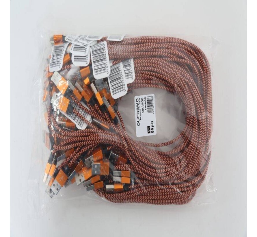 OMEGA FABRIC BRAIDED MICRO USB TO USB 2A POLY 1M ORANGE [44193]