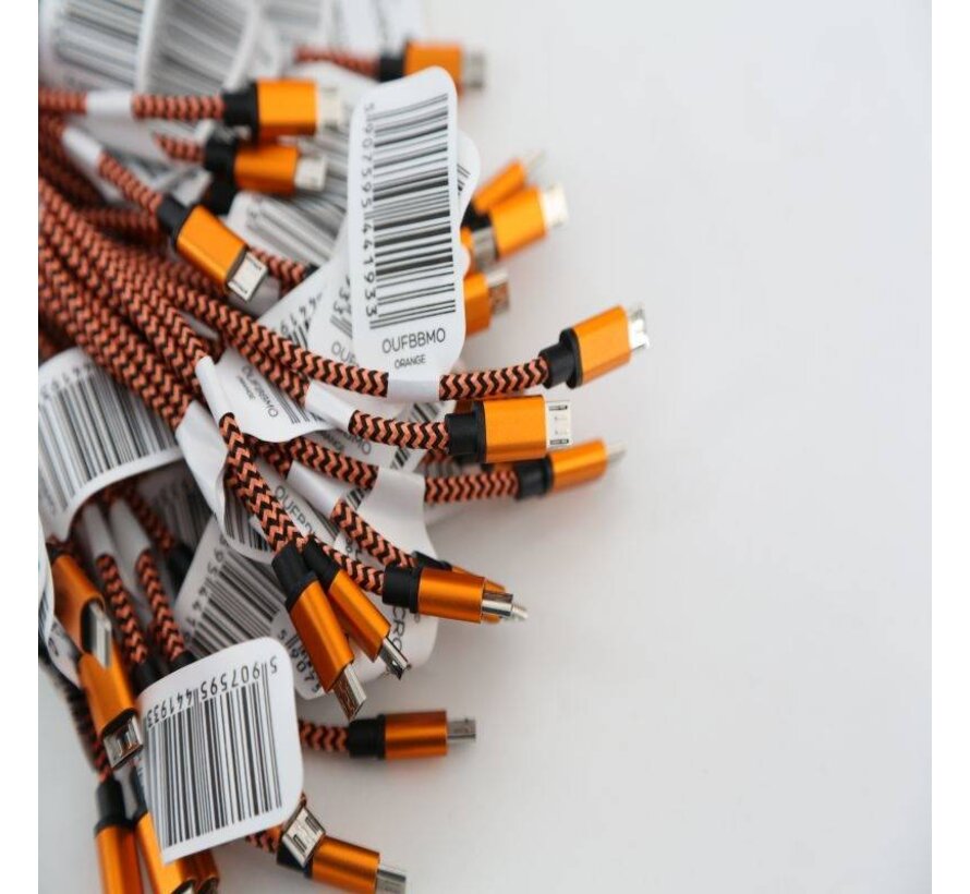OMEGA FABRIC BRAIDED MICRO USB TO USB 2A POLY 1M ORANGE [44193]