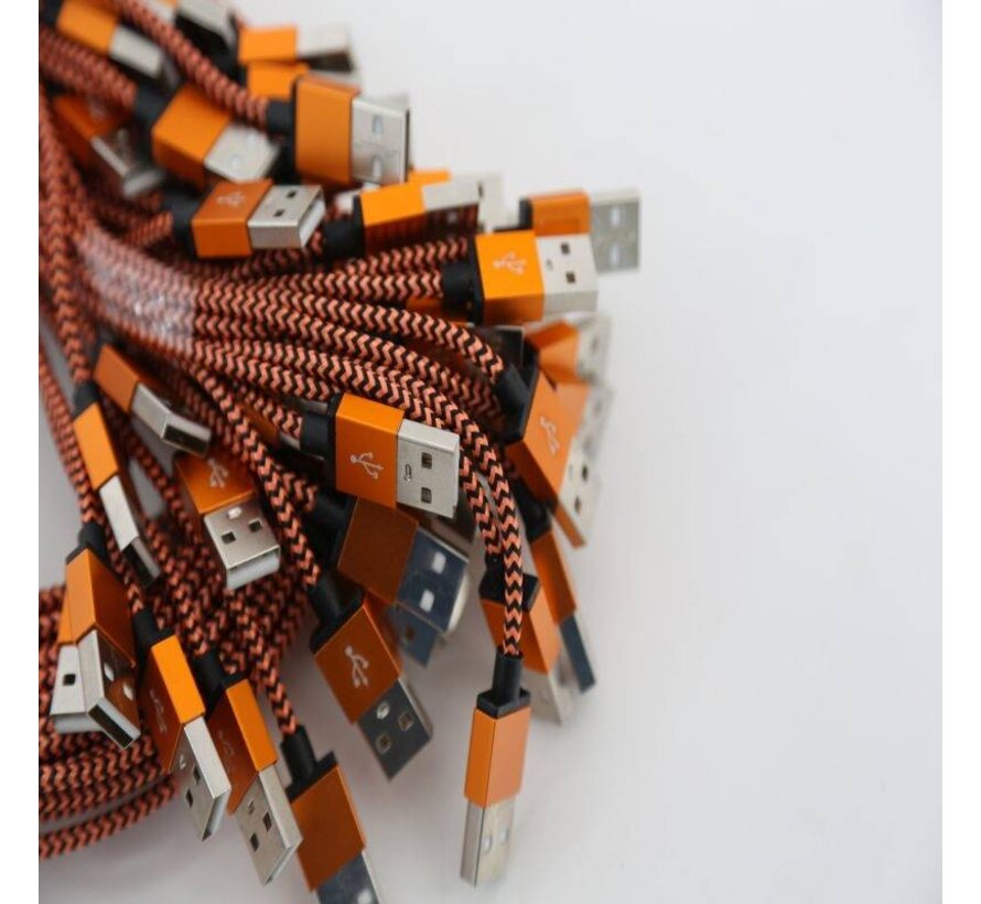 OMEGA FABRIC BRAIDED MICRO USB TO USB 2A POLY 1M ORANGE [44193]