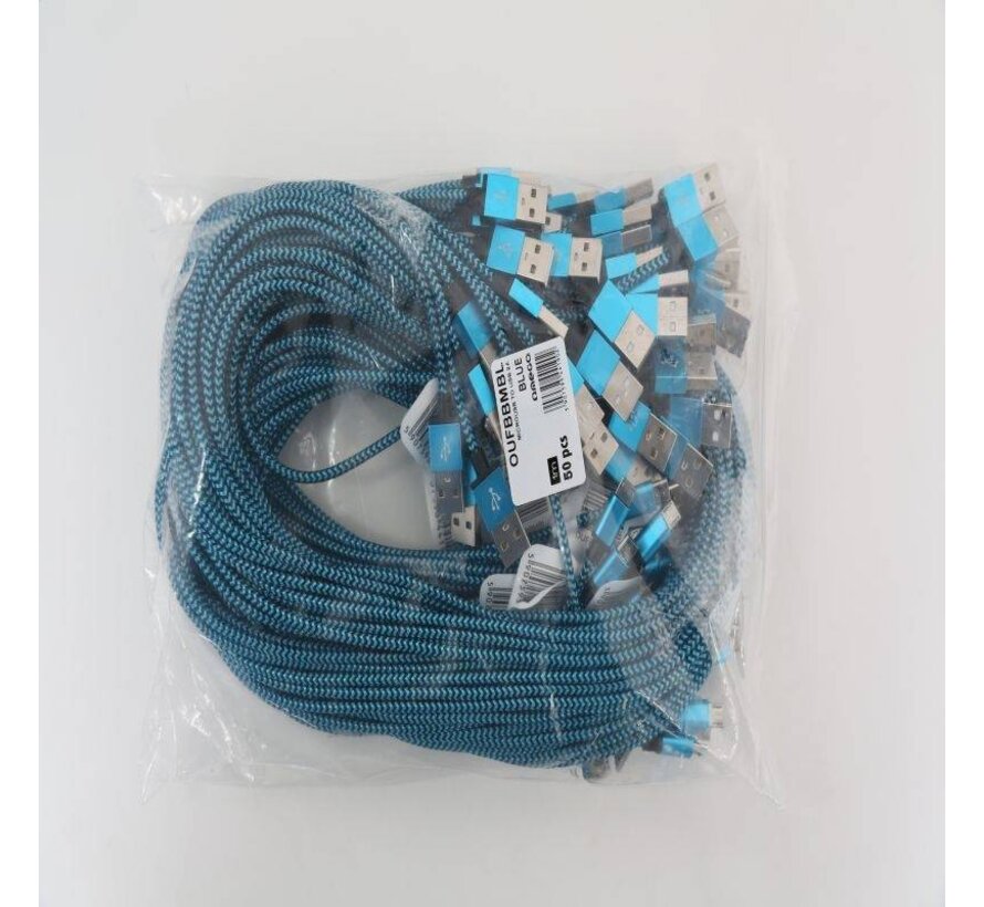 OMEGA FABRIC BRAIDED MICRO USB TO USB 2A POLY 1M BLUE [44190]
