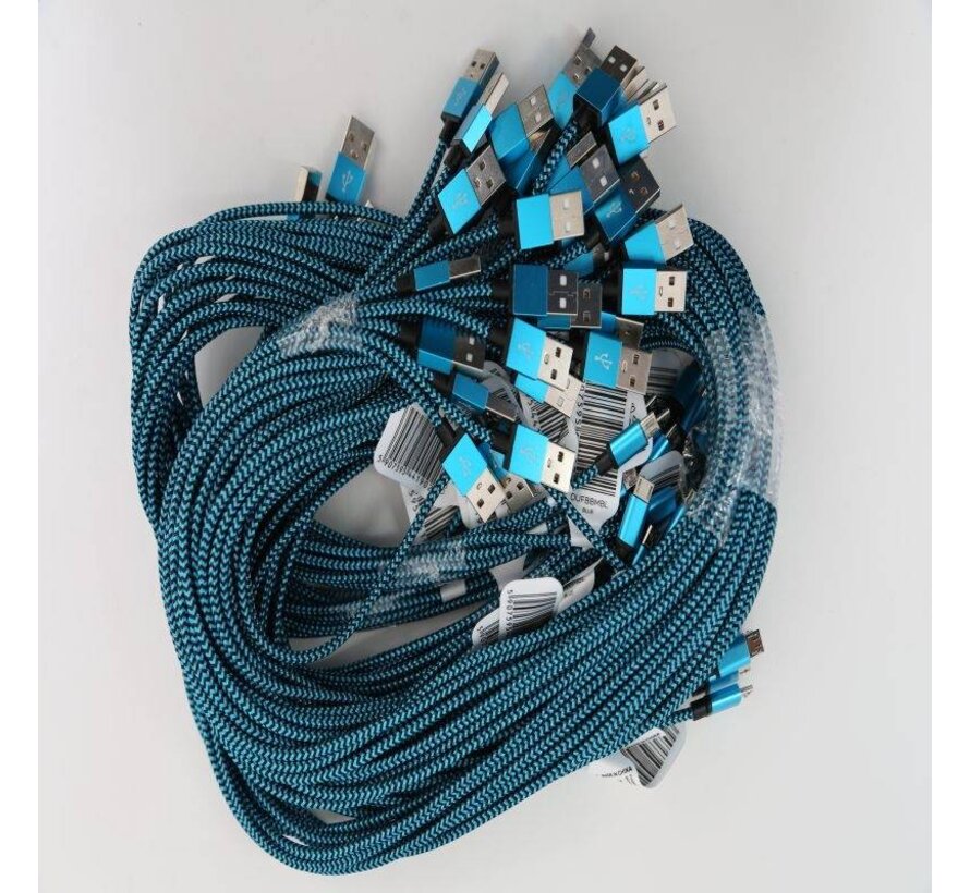 OMEGA FABRIC BRAIDED MICRO USB TO USB 2A POLY 1M BLUE [44190]