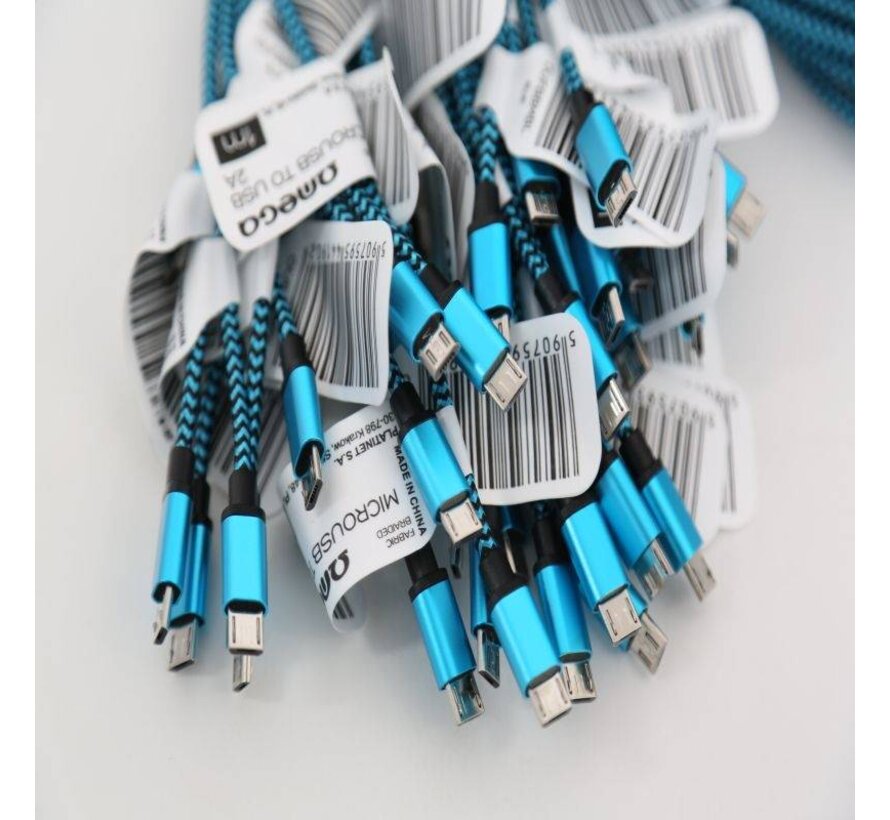 OMEGA FABRIC BRAIDED MICRO USB TO USB 2A POLY 1M BLUE [44190]