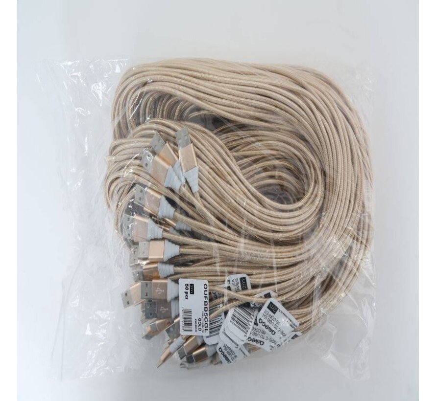 OMEGA FABRIC BRAIDED TYPE-C TO USB 1,5A 118 COPPER POLY 2M GOLD [44186]