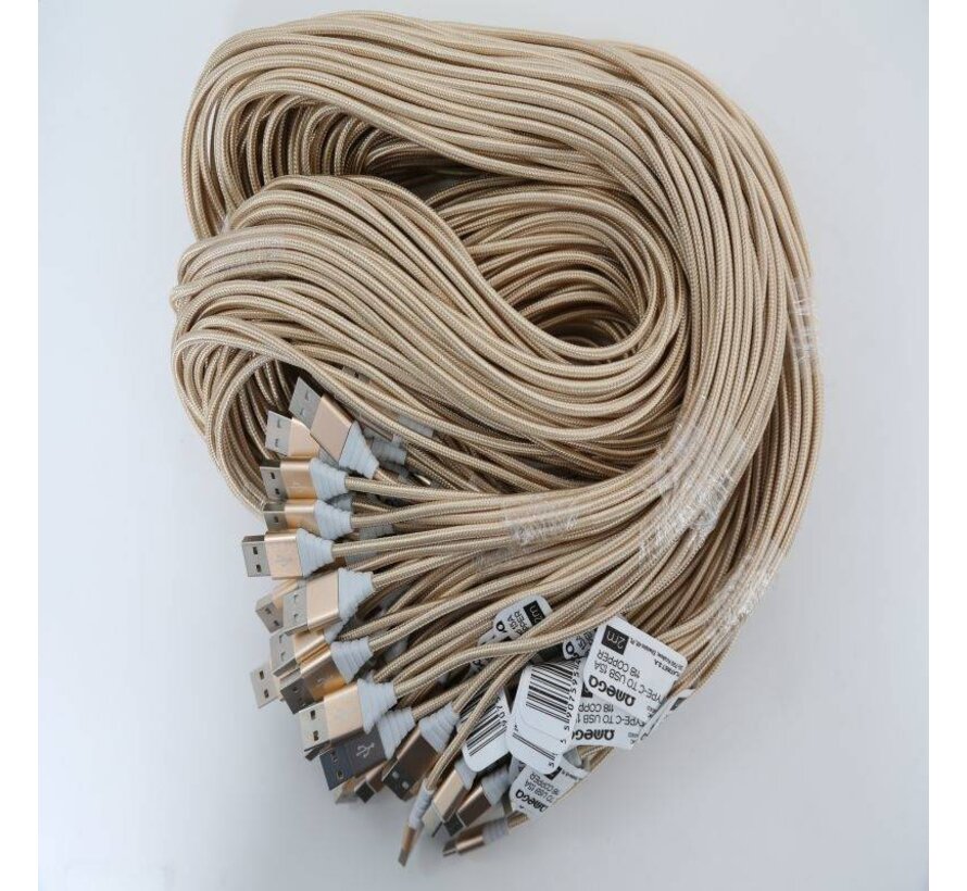 OMEGA FABRIC BRAIDED TYPE-C TO USB 1,5A 118 COPPER POLY 2M GOLD [44186]