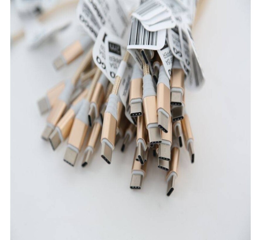 OMEGA FABRIC BRAIDED TYPE-C TO USB 1,5A 118 COPPER POLY 2M GOLD [44186]