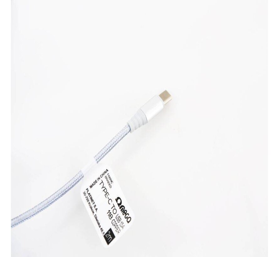 OMEGA CABLE TYPE C USB 1.5A 118 CUIVRE POLY 2M ARGENT 44185