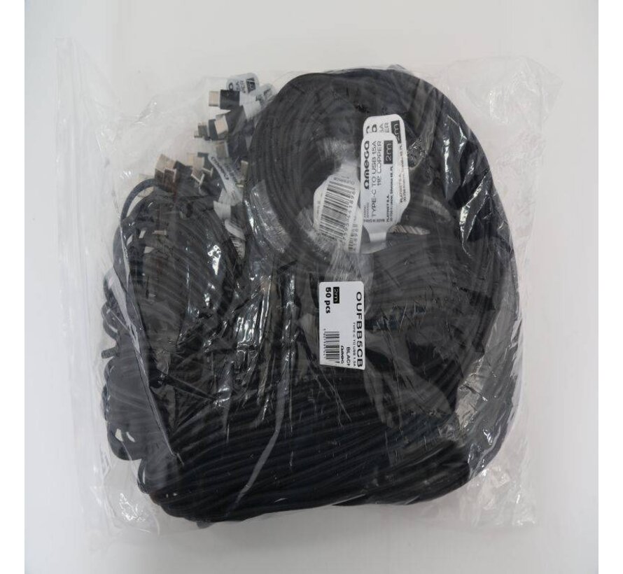 OMEGA FABRIC BRAIDED TYPE-C TO USB 1,5A 118 COPPER POLY 2M BLACK [44189]