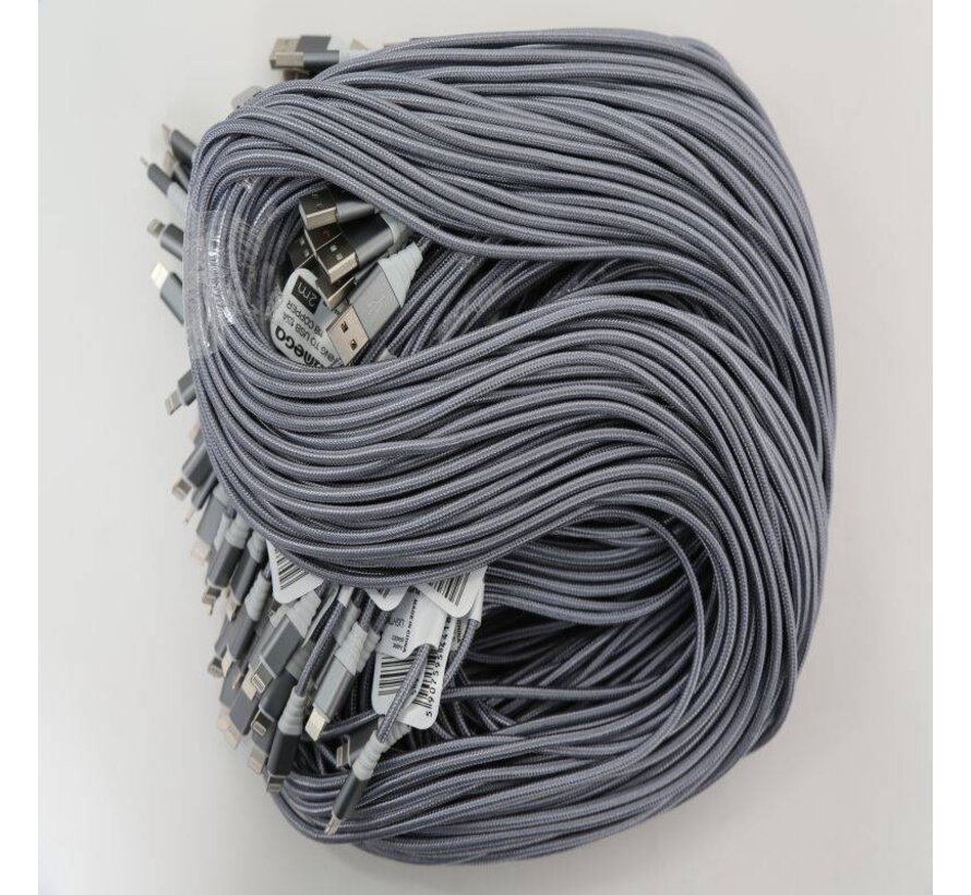 OMEGA FABRIC BRAIDED LIGHTNING TO USB 1,5A 118 COPPER POLY 2M GREY [44183]