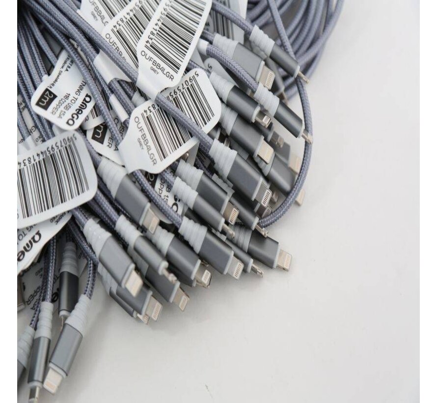 OMEGA CABLE LIGHTNING USB 1.5A 118 COPPER POLY 2M GRIS