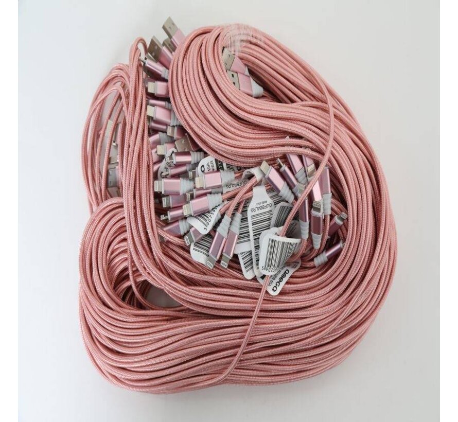 OMEGA FABRIC BRAIDED LIGHTNING TO USB 1,5A 118 COPPER POLY 2M ROSE GOLD [44182]