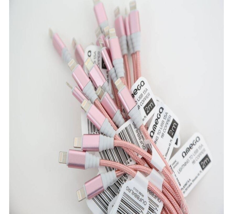OMEGA CABLE LIGHTNING USB 1.5A 118 COPPER POLY 2M ROSE GOLD 44182