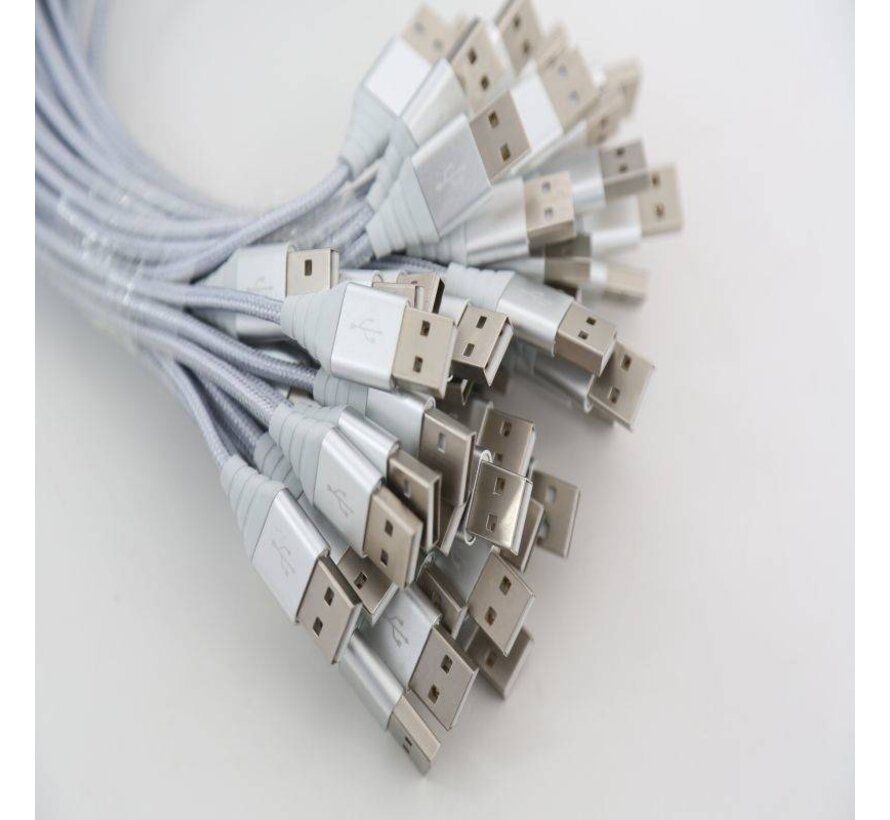 OMEGA FABRIC BRAIDED LIGHTNING TO USB 1,5A 118 COPPER POLY 2M SILVER [44180]