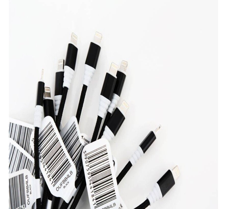 OMEGA FABRIC BRAIDED LIGHTNING TO USB 1,5A 118 COPPER POLY 2M BLACK [44184]