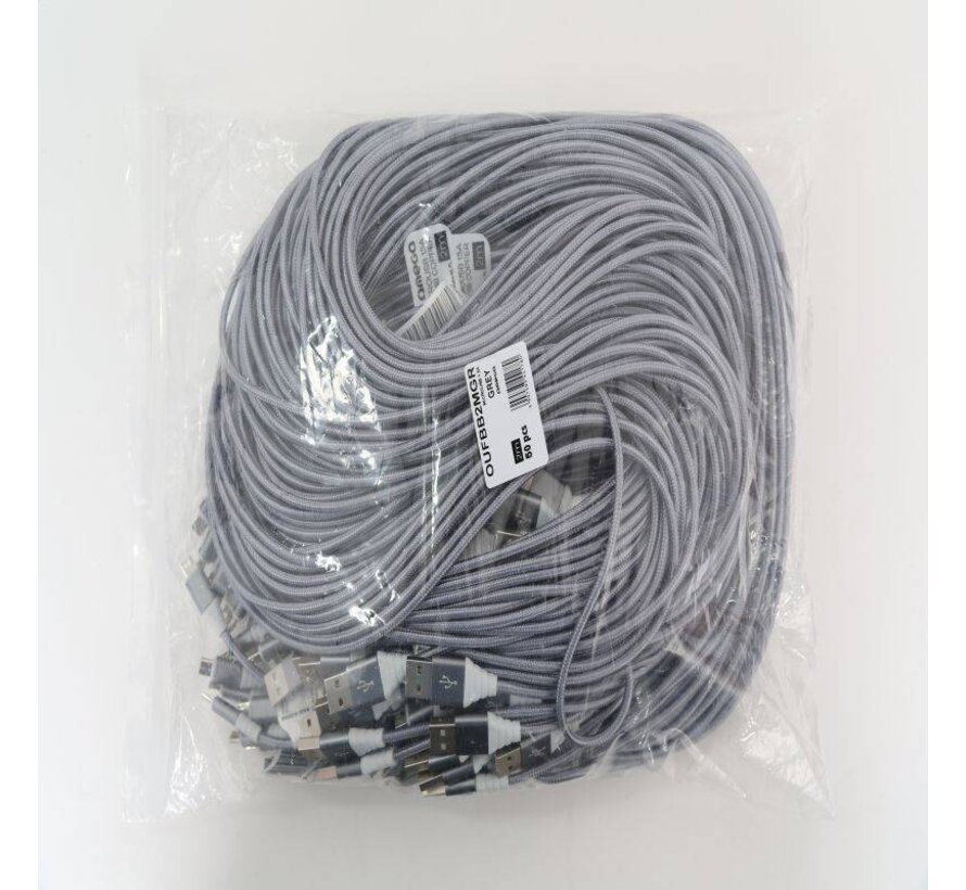 OMEGA FABRIC BRAIDED MICRO USB 1,5A 118 COPPER POLY 2M GREY [44178]