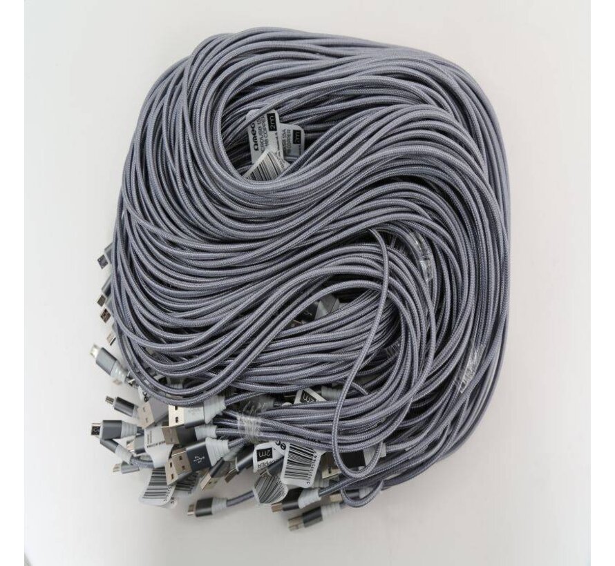 OMEGA FABRIC BRAIDED MICRO USB 1,5A 118 COPPER POLY 2M GREY [44178]