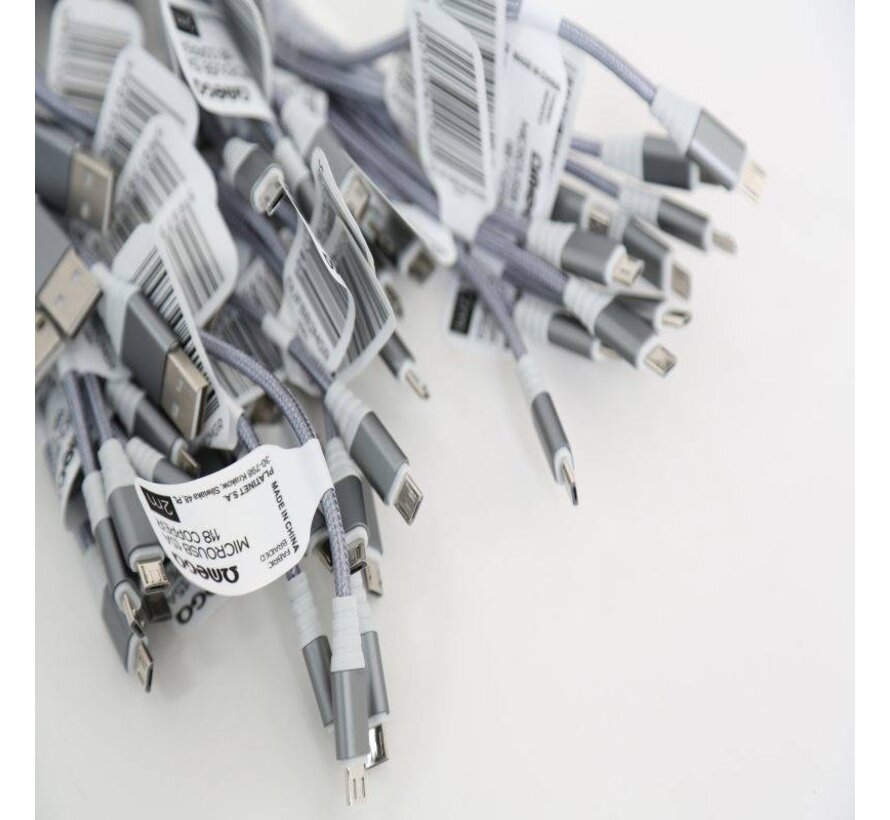 OMEGA CABLE MICRO USB 1.5A 118 COPPER POLY 2M GRIS 44178