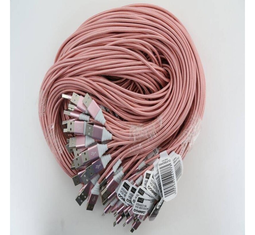 OMEGA FABRIC BRAIDED MICRO USB 1,5A 118 COPPER POLY 2M ROSE GOLD [44177]