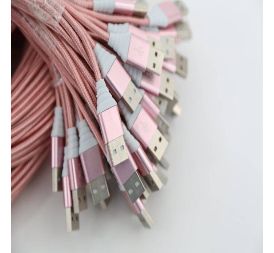 OMEGA FABRIC BRAIDED MICRO USB 1,5A 118 COPPER POLY 2M ROSE GOLD [44177]