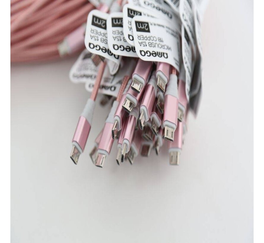 OMEGA FABRIC BRAIDED MICRO USB 1,5A 118 COPPER POLY 2M ROSE GOLD [44177]