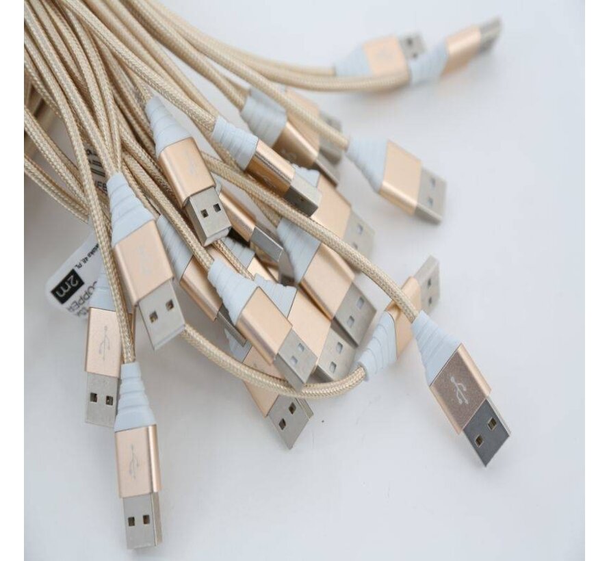 OMEGA FABRIC BRAIDED MICRO USB 1,5A 118 COPPER POLY 2M GOLD [44176]