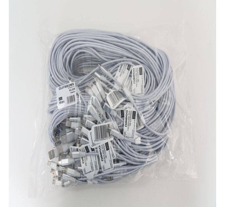 OMEGA CABLE MICRO USB 1.5A 118 COPPER POLY 2M ARGENT 44175