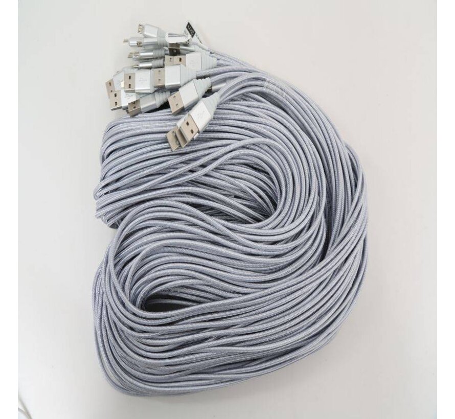 OMEGA FABRIC BRAIDED MICRO USB 1,5A 118 COPPER POLY 2M SILVER [44175]