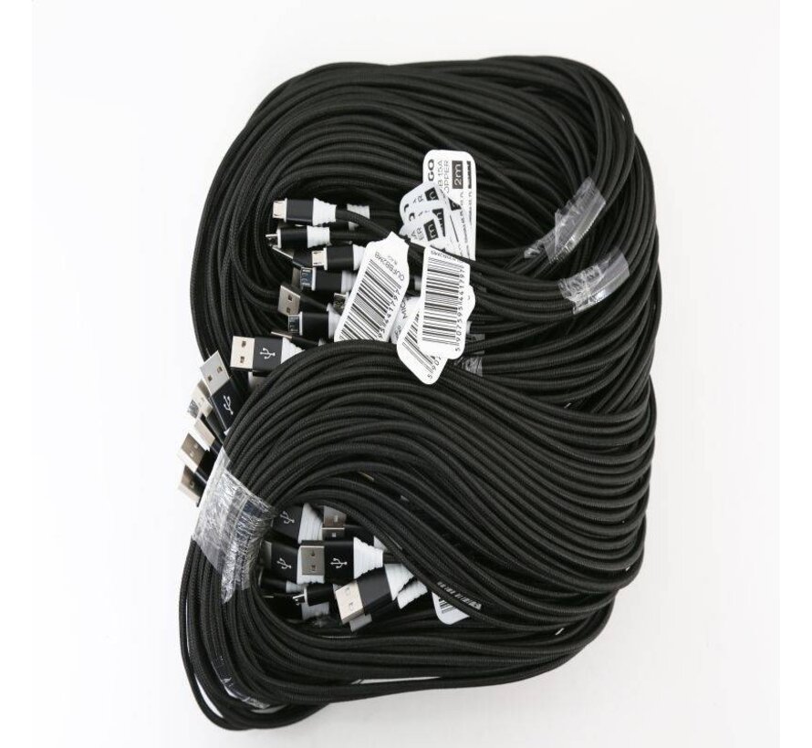 OMEGA FABRIC BRAIDED MICRO USB 1,5A 118 COPPER POLY 2M BLACK [44179]