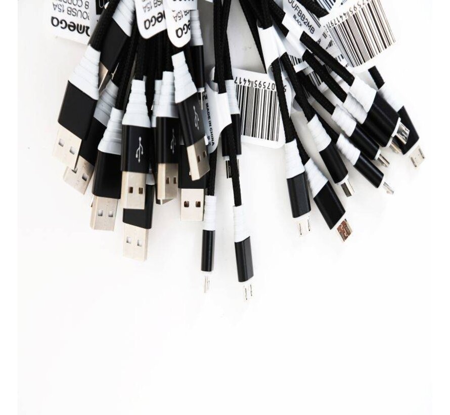 OMEGA FABRIC BRAIDED MICRO USB 1,5A 118 COPPER POLY 2M BLACK [44179]