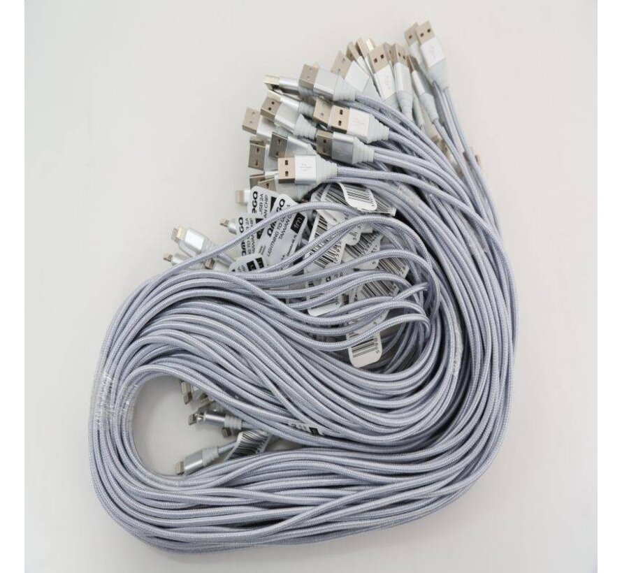 OMEGA CABLE TRESSE LIGHTNING USB 2A TAIWAN CHIP POLY 1M ARGENT 44172