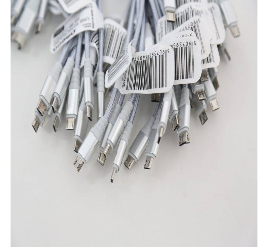 OMEGA FABRIC BRAIDED MICRO USB TO USB 2A 118 COPPER POLY 1M SILVER [44057]