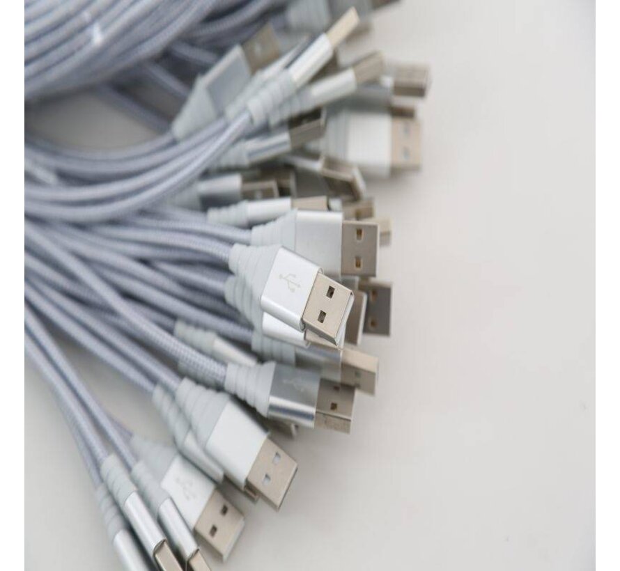 OMEGA FABRIC BRAIDED MICRO USB TO USB 2A 118 COPPER POLY 1M SILVER [44057]