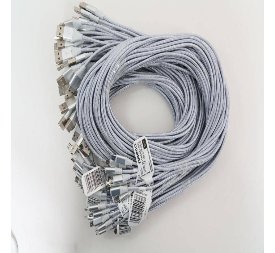 OMEGA CABLE MICRO USB 2A 118 CUIVRE POLY 1M ARGENT 44057