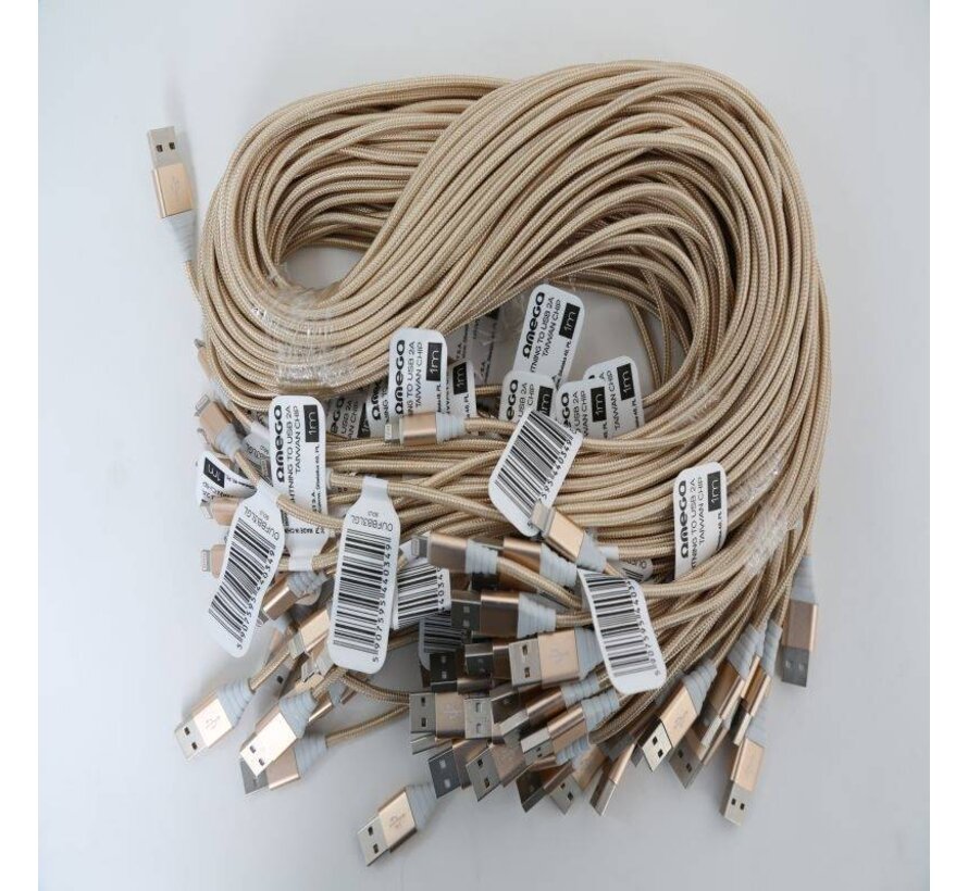 OMEGA USB LIGHTNING BRAIDED CABLE 1,5M RED