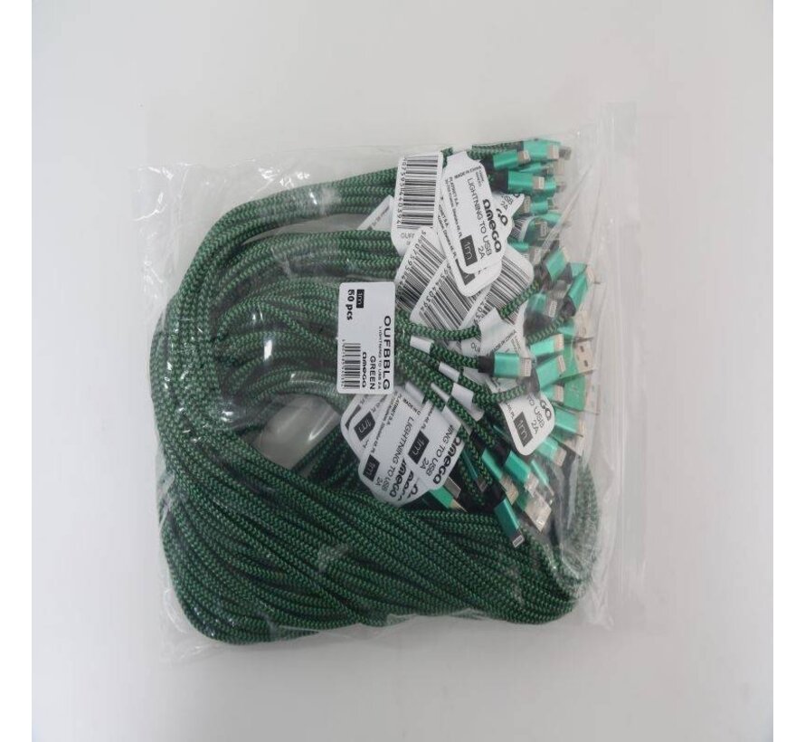 OMEGA FABRIC BRAIDED LIGHTNING TO USB 2A POLY 1M GREEN [44039]