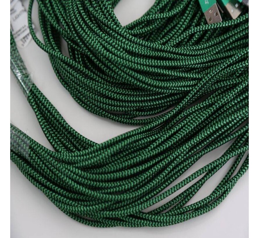 OMEGA FABRIC BRAIDED LIGHTNING TO USB 2A POLY 1M GREEN [44039]