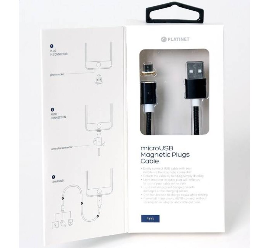 PLATINET MICRO USB TO USB CABLE WITH MAGNETIC PLUG 1M SILVER [43470]