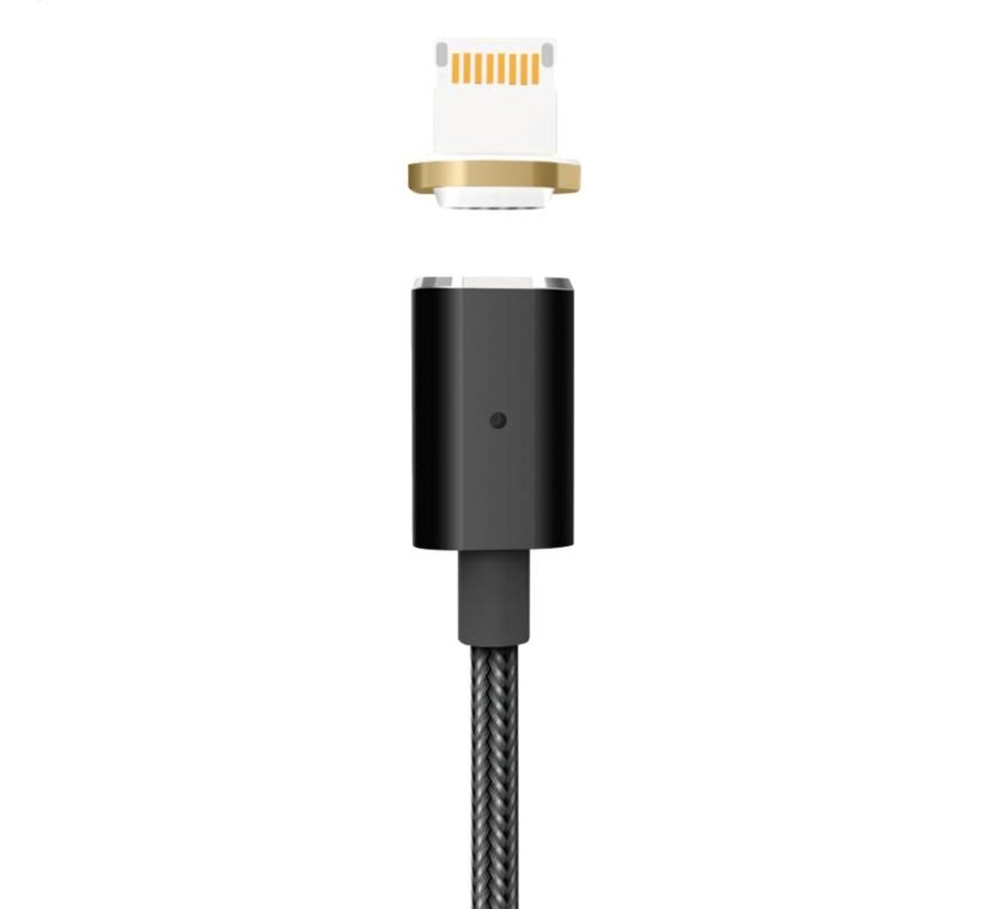 CABLE LIGHTNING (POUR IPHONE) USB PLATINET AVEC 2 EMBOUTS MAGNETIQUES 1,2M NOIR [43608]