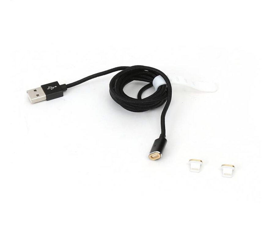 CABLE LIGHTNING (POUR IPHONE) USB PLATINET AVEC 2 EMBOUTS MAGNETIQUES 1,2M NOIR [43608]