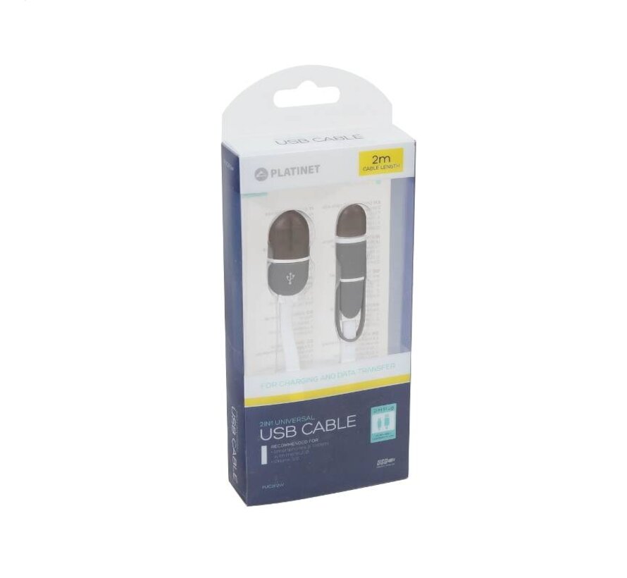 CABLE USB UNIVERSEL PLATINET 2 EN 1: MICRO USB & LIGHTNING NOIR